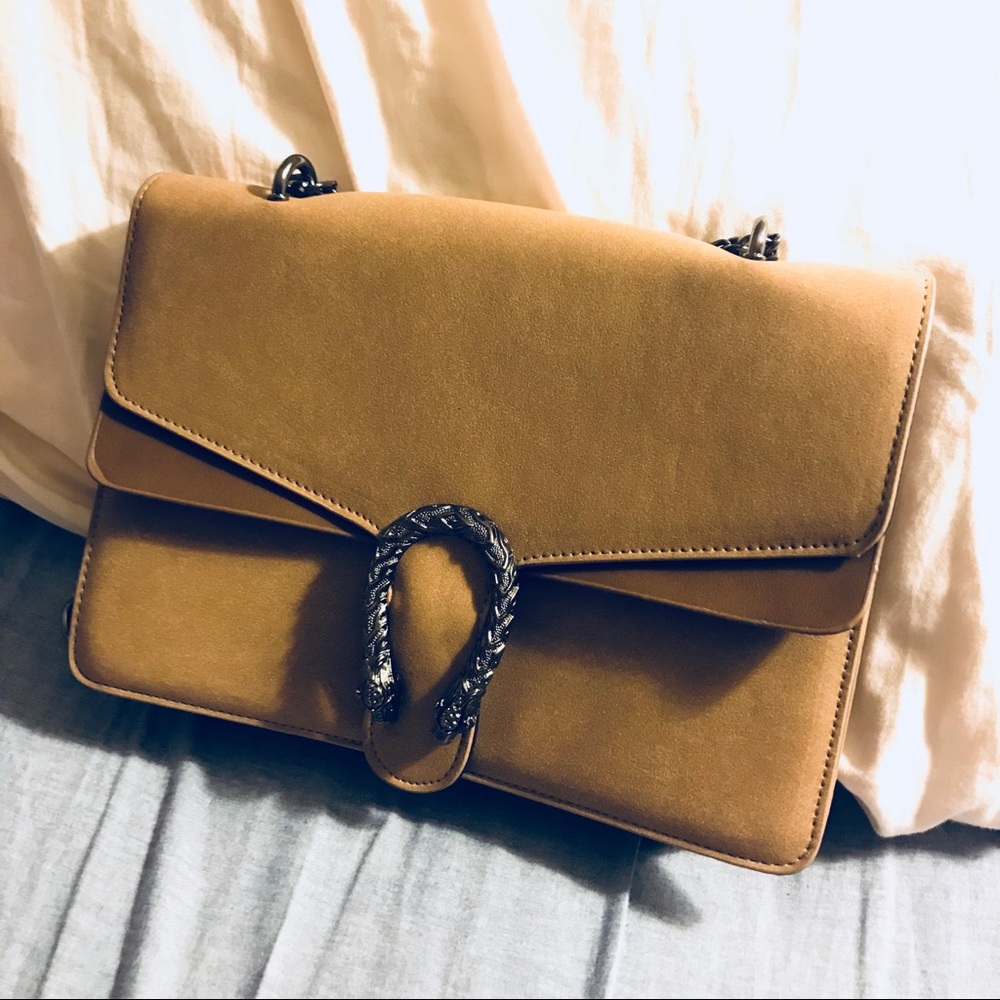 Faux Suede Tan Shoulder Bag